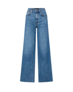 Veronica Beard Blue denim wide-leg jeans with frayed hem.