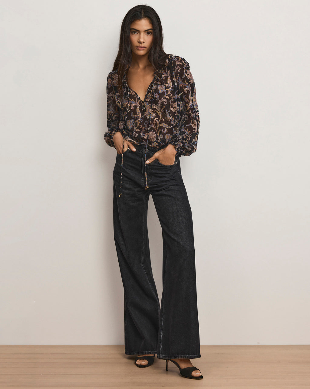 Veronica Beard Kasey Wide-Leg Jean - Washed Onyx
