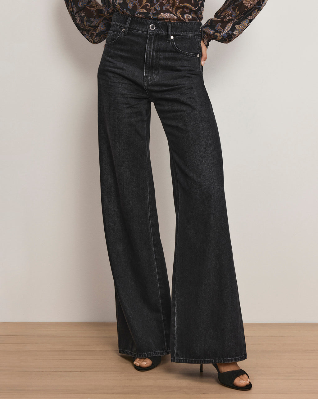 Veronica Beard Kasey Wide-Leg Jean - Washed Onyx