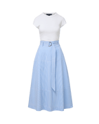Veronica Beard Belmar Mixed-Media Midi Dress Blue/White Stripe