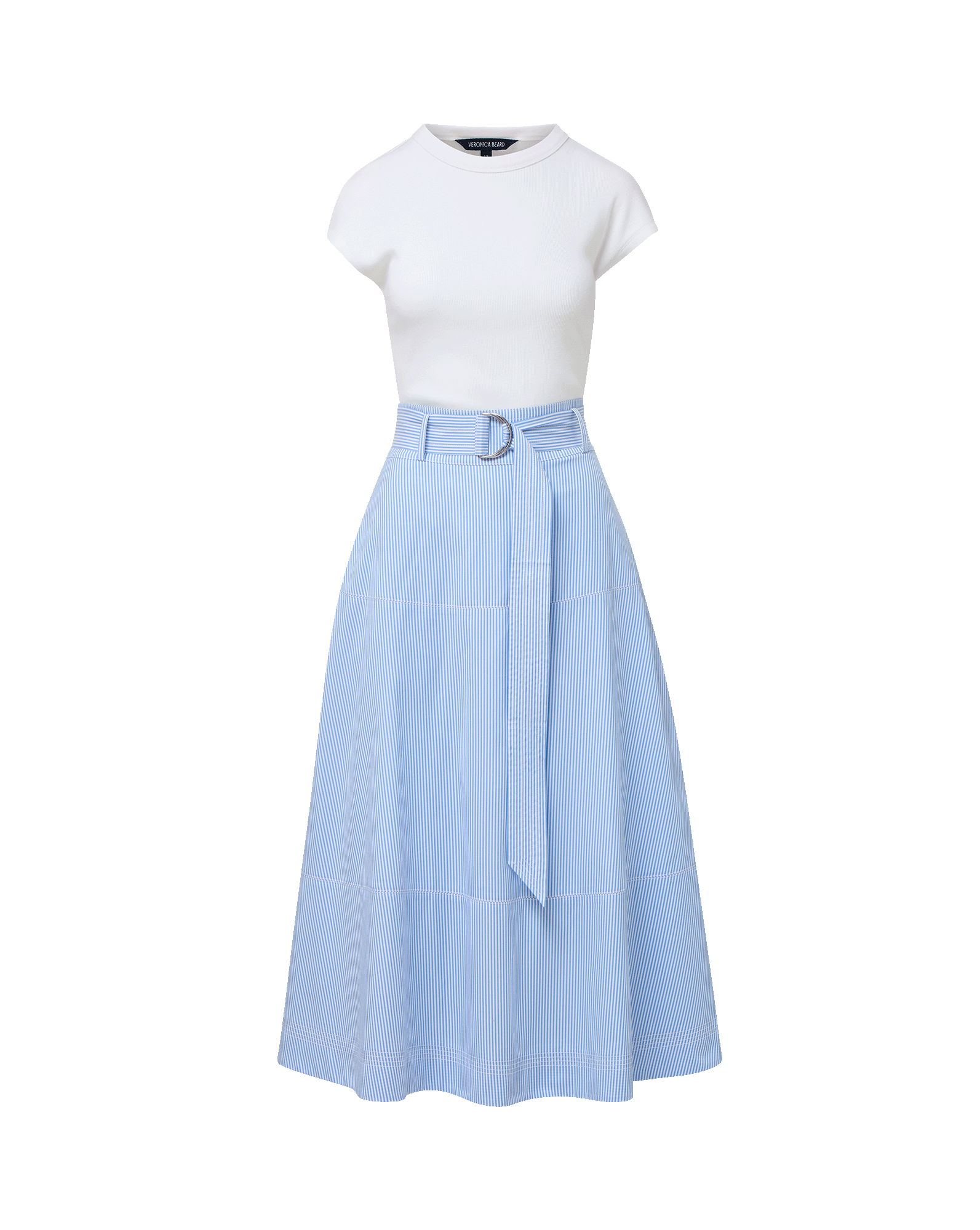 Veronica Beard Belmar Mixed-Media Midi Dress Blue/White Stripe