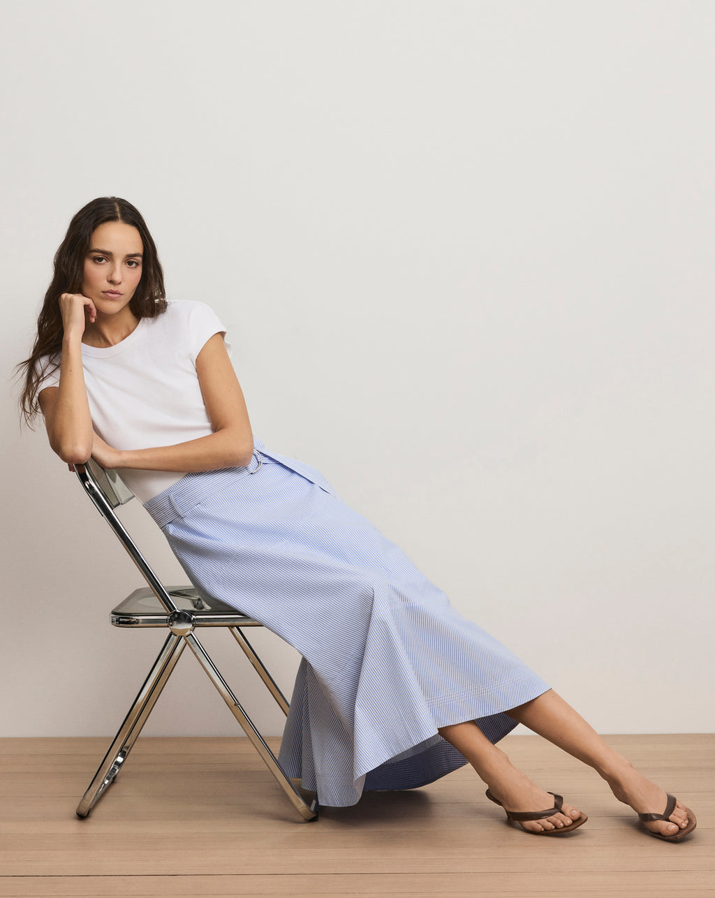 Veronica Beard Belmar Mixed-Media Midi Dress - Blue/White Stripe
