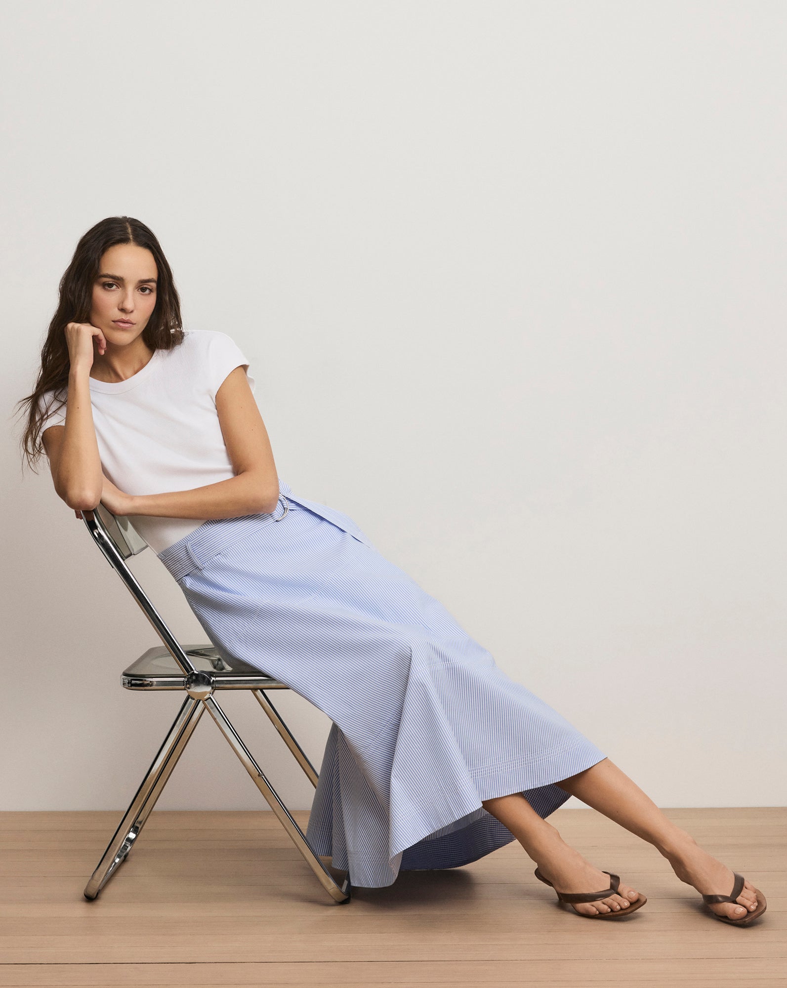 Veronica Beard Belmar Mixed-Media Midi Dress - Blue/White Stripe