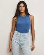 Veronica Beard Jordyn Cropped Tank Top - Blue Coast