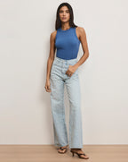 Veronica Beard Jordyn Cropped Tank Top - Blue Coast