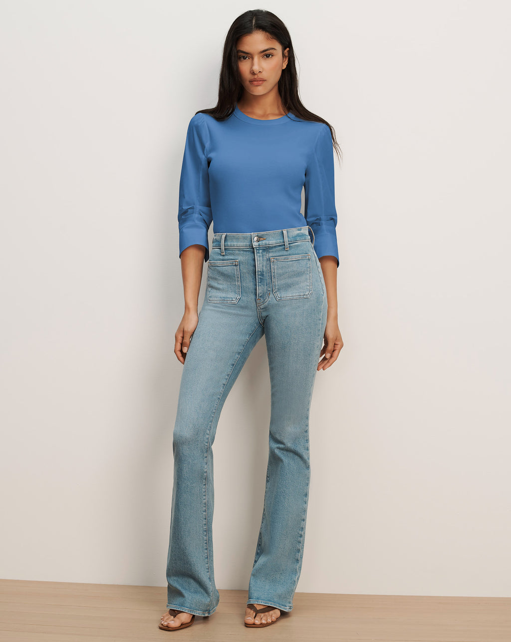 Veronica Beard Junia Mixed-Media T-Shirt - Blue Coast