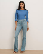 Veronica Beard Junia Mixed-Media T-Shirt - Blue Coast