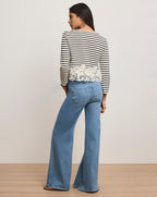 Veronica Beard Hovey Striped Lace T-Shirt - Dove White/Navy Stripe