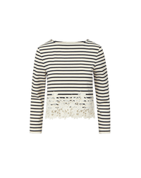 Veronica Beard Hovey Striped Lace T-Shirt Dove White/Navy Stripe