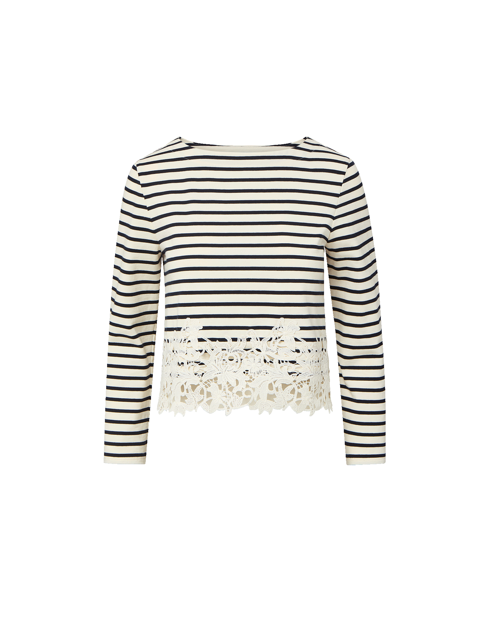 Veronica Beard Hovey Striped Lace T-Shirt Dove White/Navy Stripe