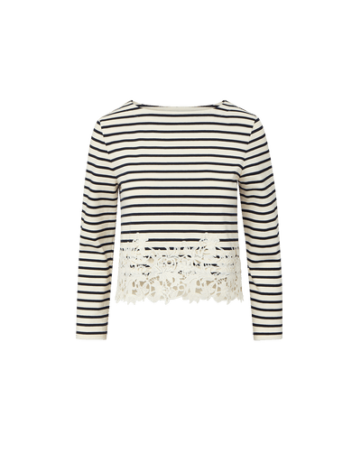 Veronica Beard Hovey Striped Lace T-Shirt Dove White/Navy Stripe