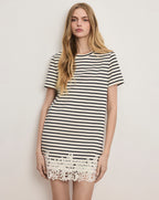 Veronica Beard Rhue Striped Lace-Hem Mini Dress - Dove White/Navy Stripe