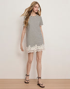 Veronica Beard Rhue Striped Lace-Hem Mini Dress - Dove White/Navy Stripe