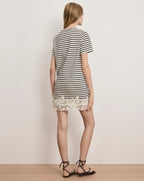 Veronica Beard Rhue Striped Lace-Hem Mini Dress - Dove White/Navy Stripe