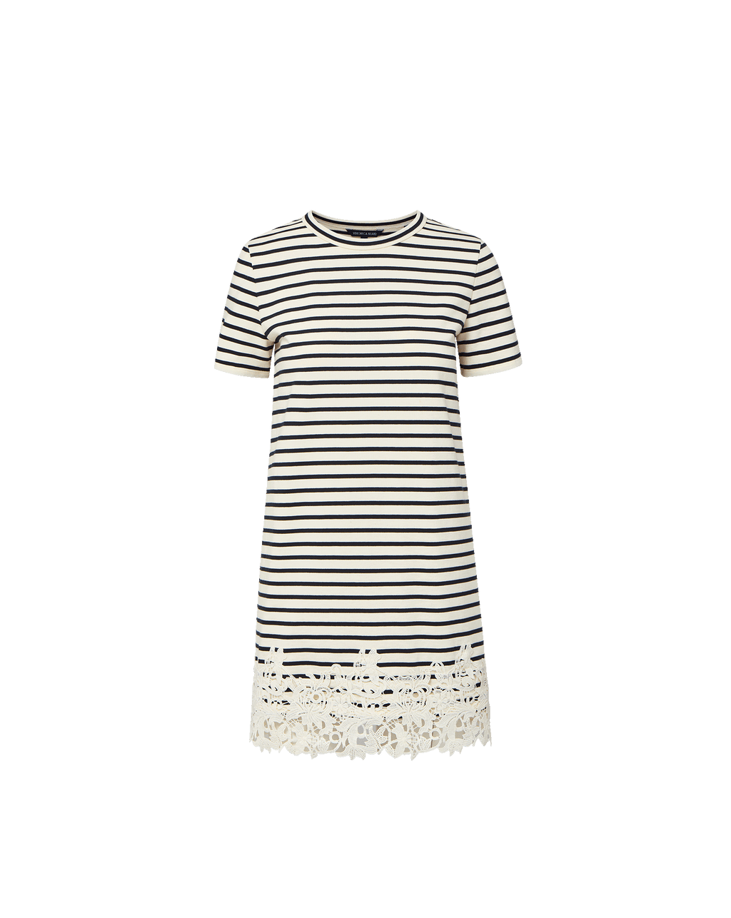 Veronica Beard Rhue Striped Lace-Hem Mini Dress Dove White/Navy Stripe