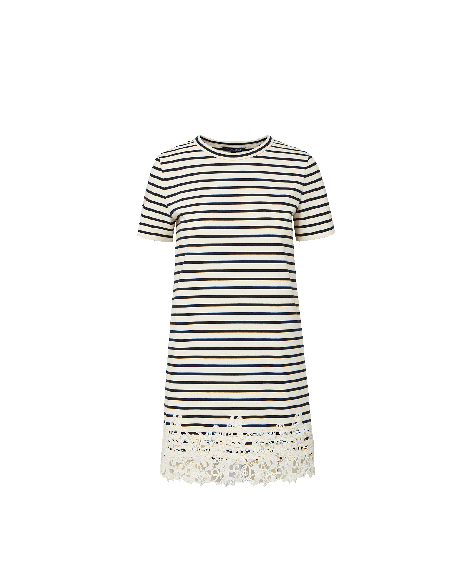 Veronica Beard Rhue Striped Lace-Hem Mini Dress Dove White/Navy Stripe