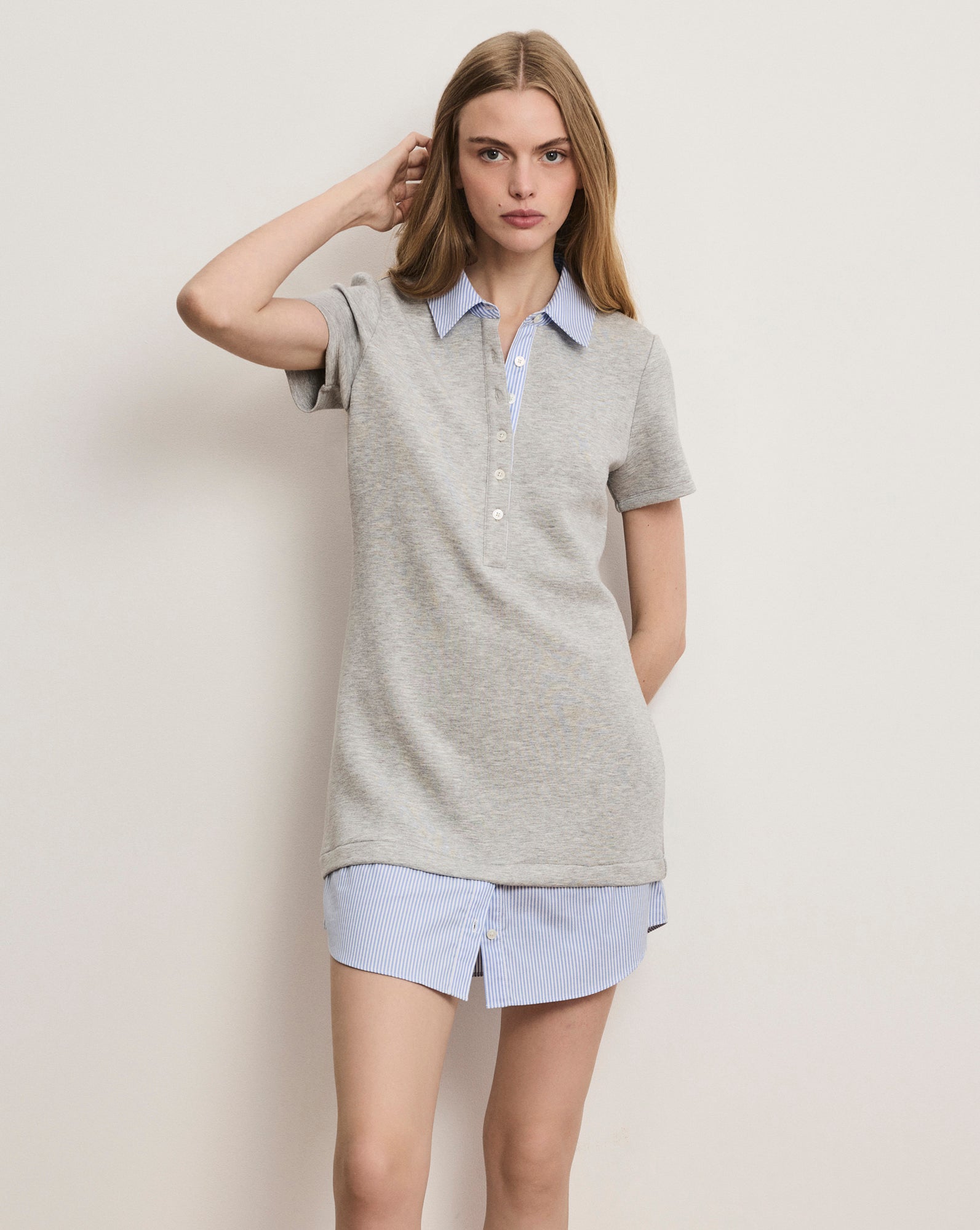 Veronica Beard Kenwood Mixed-Media Mini Dress - Light Heather Grey