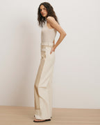 Veronica Beard Taylor Color-Block Wide-Leg Jean - Ecru/Stone Khaki