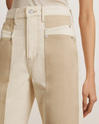 Veronica Beard Taylor Color-Block Wide-Leg Jean - Ecru/Stone Khaki