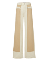 Veronica Beard Taylor Color-Block Wide-Leg Jean - Ecru/Stone Khaki