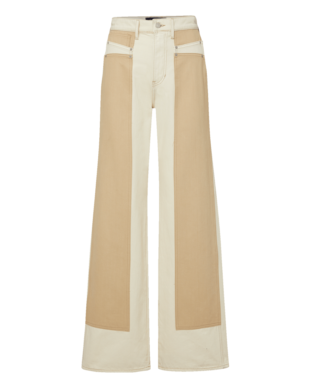 Veronica Beard Taylor Color-Block Wide-Leg Jean - Ecru/Stone Khaki