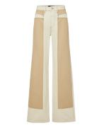 Veronica Beard Taylor Color-Block Wide-Leg Jean - Ecru/Stone Khaki