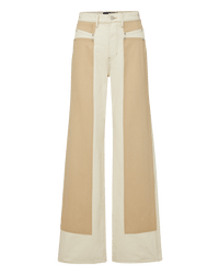 Veronica Beard Taylor Color-Block Wide-Leg Jean - Ecru/Stone Khaki