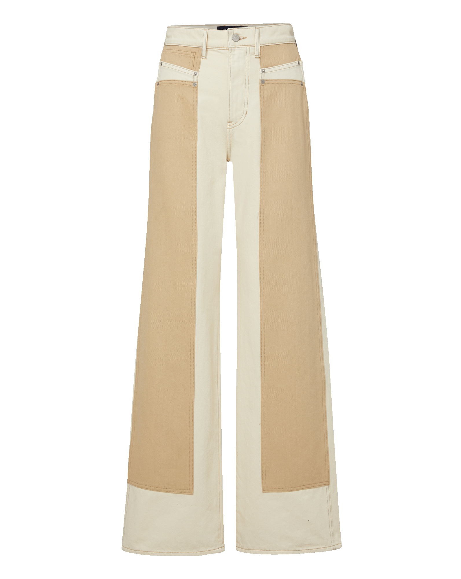 Veronica Beard Taylor Color-Block Wide-Leg Jean - Ecru/Stone Khaki
