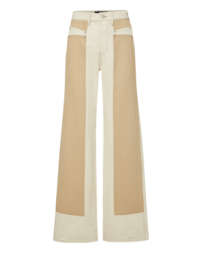 Veronica Beard Taylor Color-Block Wide-Leg Jean - Ecru/Stone Khaki