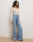Veronica Beard Joplin Embroidered Flare Jean - Silverwood Moon