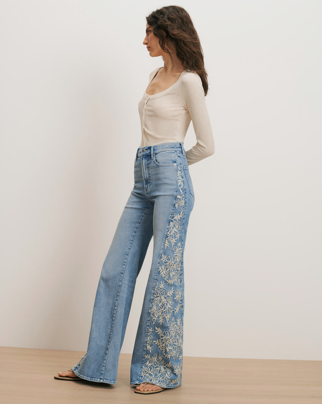 Veronica Beard Joplin Embroidered Flare Jean - Silverwood Moon