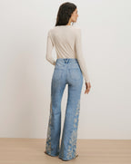 Veronica Beard Joplin Embroidered Flare Jean - Silverwood Moon