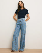 Veronica Beard Kasey Embellished Wide-Leg Jean - Silver Dust