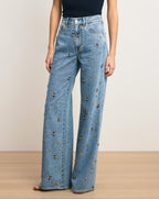 Veronica Beard Kasey Embellished Wide-Leg Jean - Silver Dust
