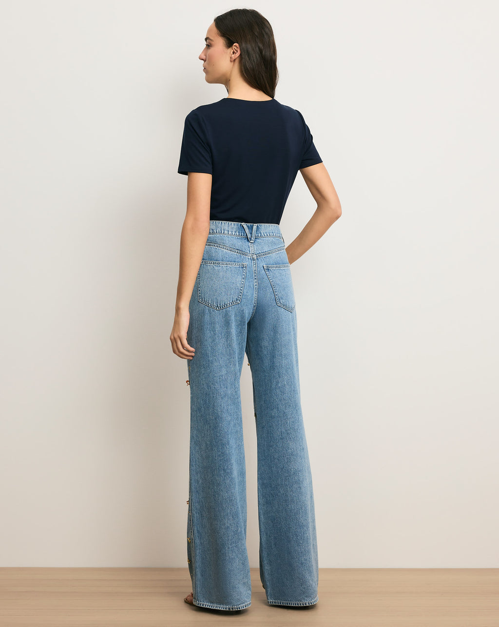 Veronica Beard Kasey Embellished Wide-Leg Jean - Silver Dust