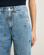 Veronica Beard Kasey Embellished Wide-Leg Jean - Silver Dust