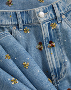 Veronica Beard Kasey Embellished Wide-Leg Jean - Silver Dust