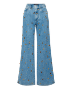 Veronica Beard Kasey Embellished Wide-Leg Jean - Silver Dust