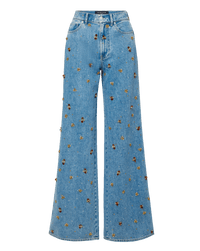 Veronica Beard Kasey Embellished Wide-Leg Jean - Silver Dust