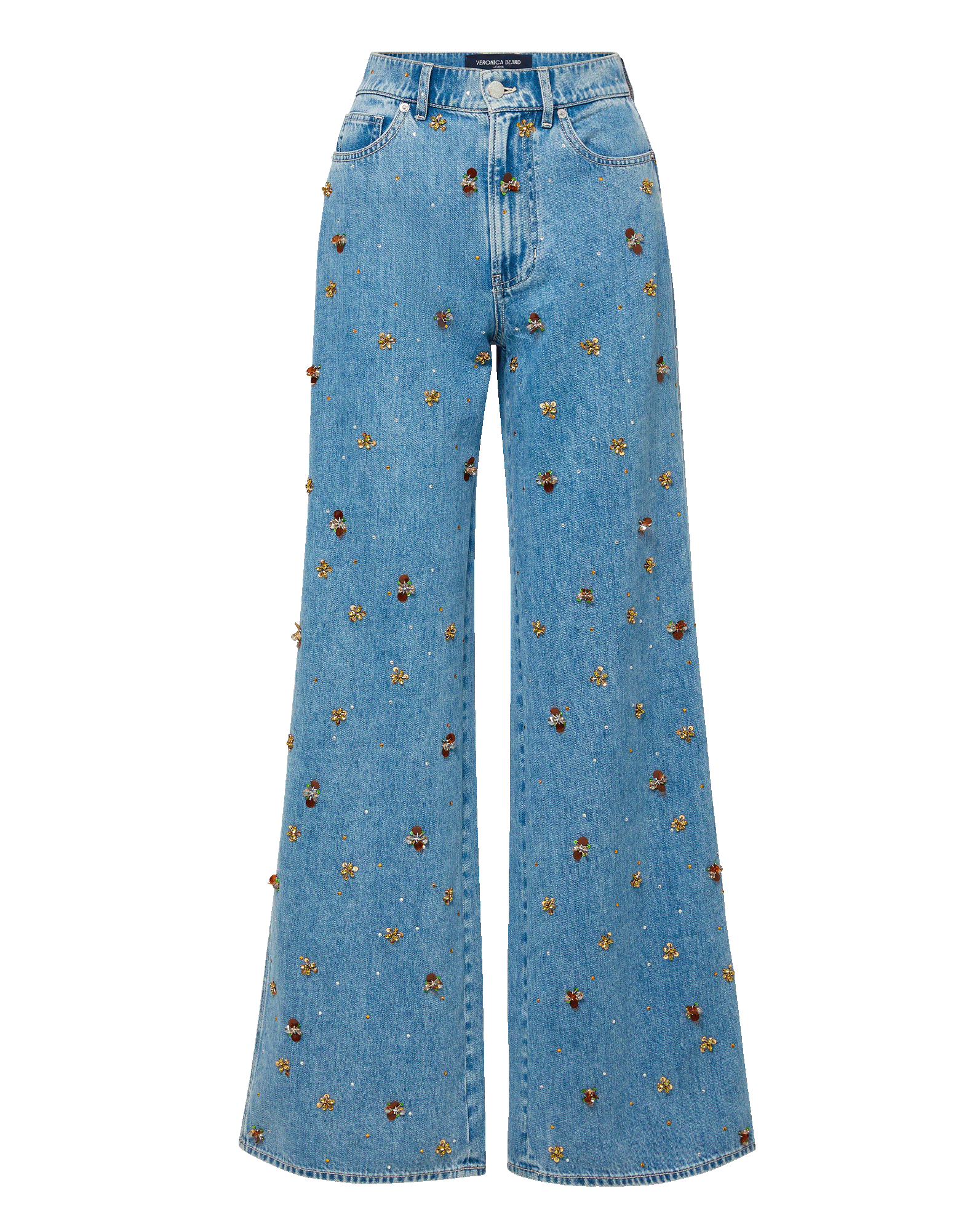 Veronica Beard Kasey Embellished Wide-Leg Jean - Silver Dust