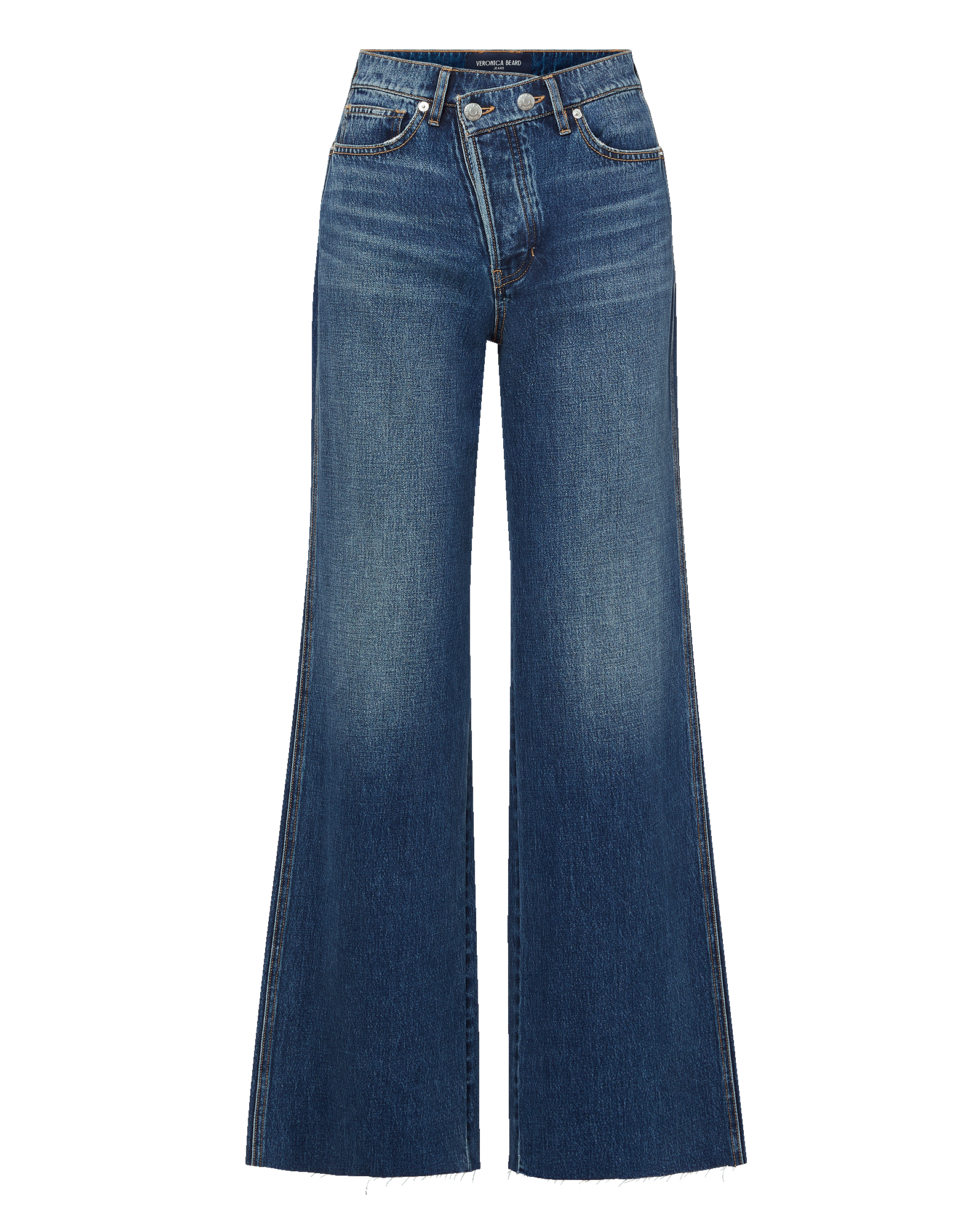 Veronica Beard Taylor Crossover-Waistband Wide-Leg Jean - City Lights