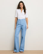 Veronica Beard Crosbie Flap-Pocket Slim Wide-Leg Jean - Bayside