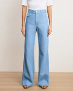 Veronica Beard Crosbie Flap-Pocket Slim Wide-Leg Jean - Bayside