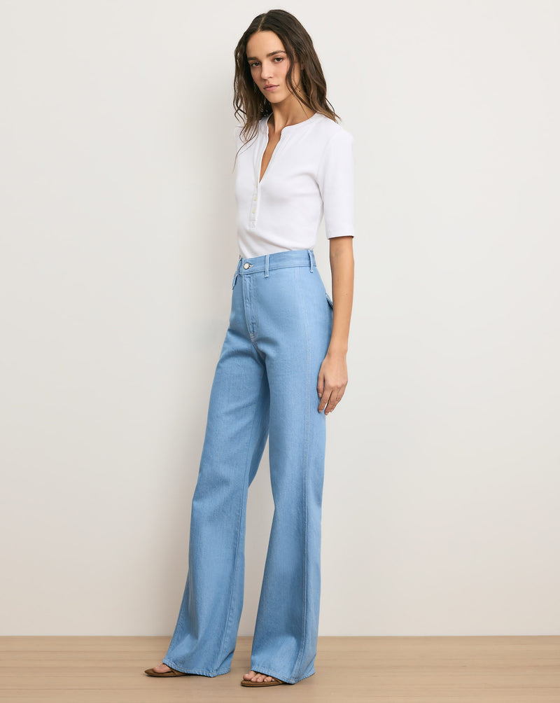 Veronica Beard Crosbie Flap-Pocket Slim Wide-Leg Jean - Bayside