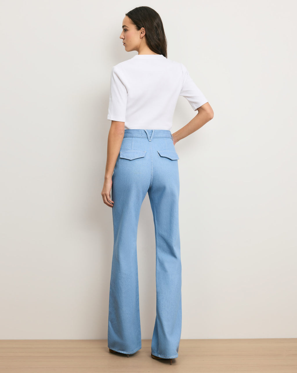 Veronica Beard Crosbie Flap-Pocket Slim Wide-Leg Jean - Bayside