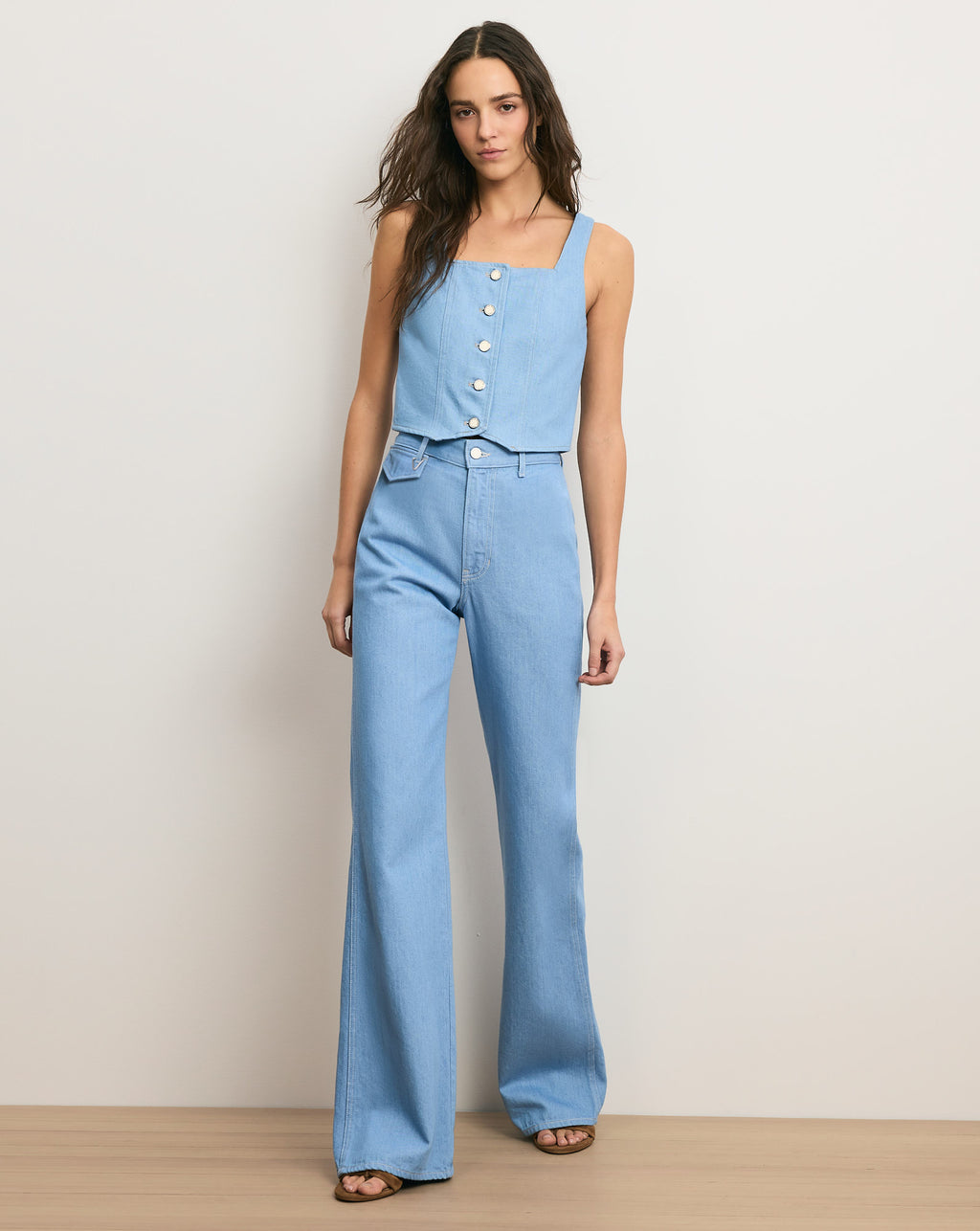 Veronica Beard Crosbie Flap-Pocket Slim Wide-Leg Jean - Bayside