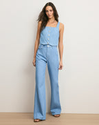 Veronica Beard Crosbie Flap-Pocket Slim Wide-Leg Jean - Bayside