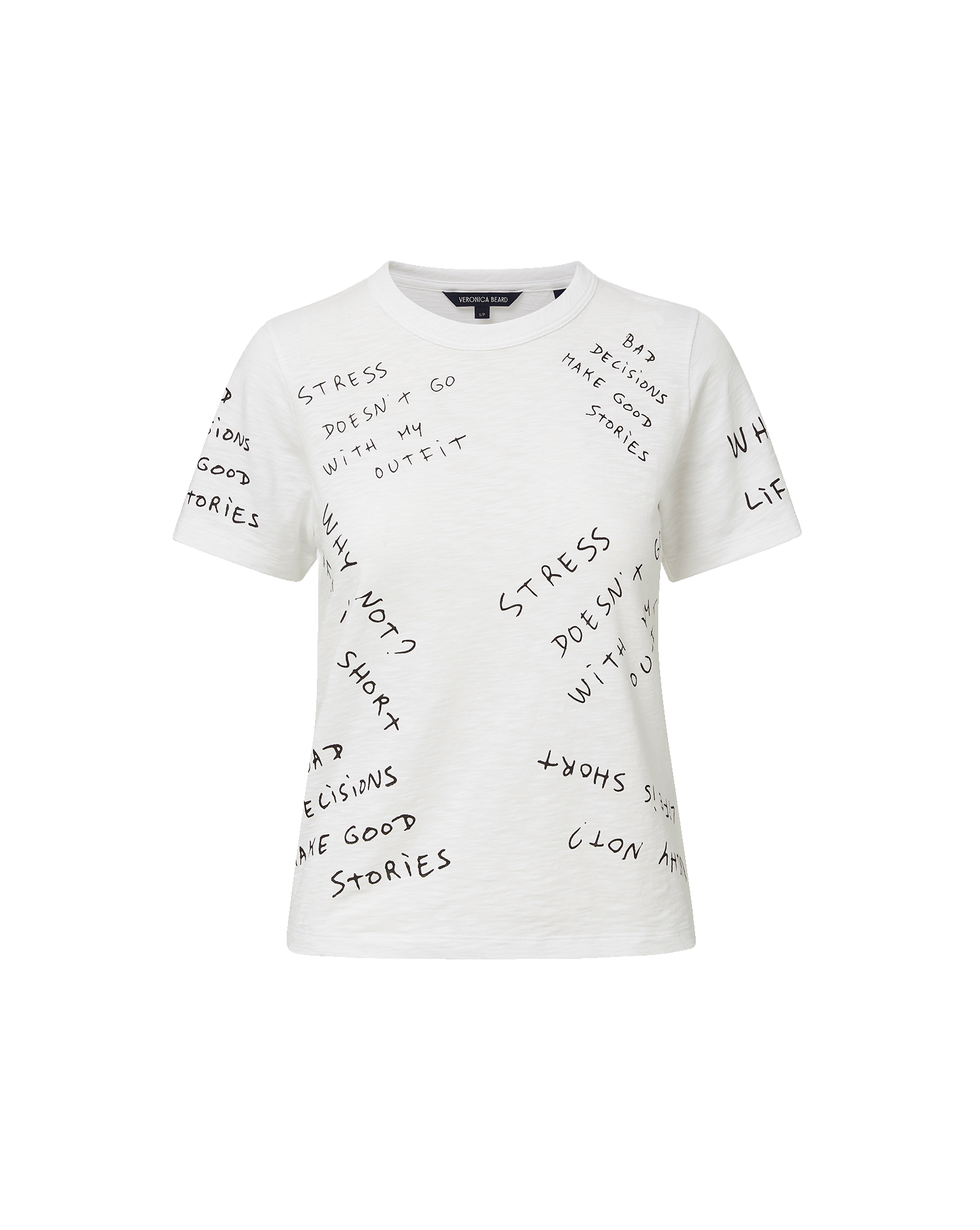 Veronica Beard White short-sleeve t-shirt with black handwritten text print.