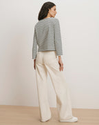 Veronica Beard Hovey Embroidered Stripe Top - Dove/Navy Stripe