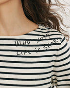 Veronica Beard Hovey Embroidered Stripe Top - Dove/Navy Stripe